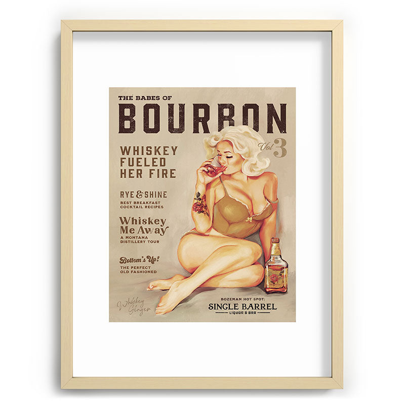 "The Babes Of Bourbon" Cute Vintage Blonde Pinup Girl In Lingerie Drinking Whiskey Framed Art Print