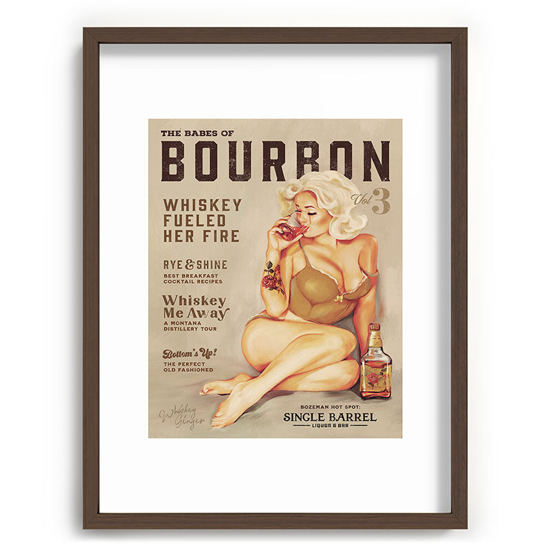 "The Babes Of Bourbon" Cute Vintage Blonde Pinup Girl In Lingerie Drinking Whiskey Framed Art Print