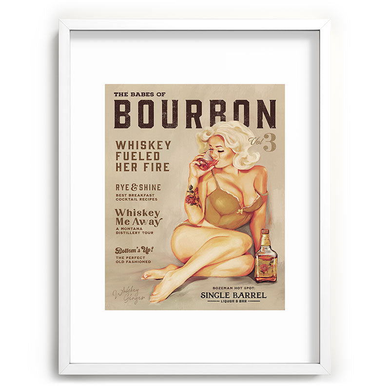 "The Babes Of Bourbon" Cute Vintage Blonde Pinup Girl In Lingerie Drinking Whiskey Framed Art Print