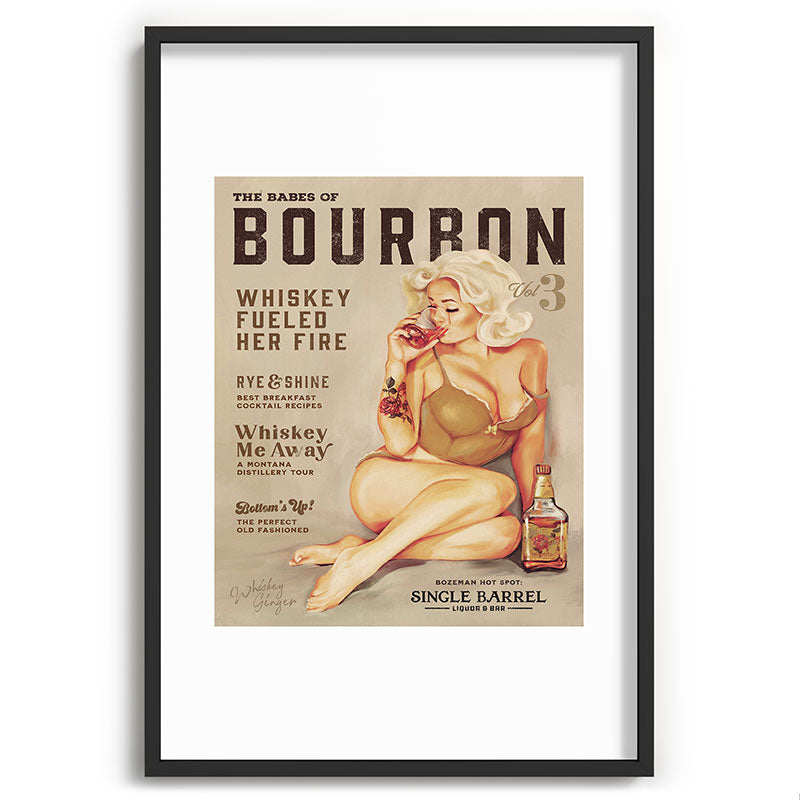 "The Babes Of Bourbon" Cute Vintage Blonde Pinup Girl In Lingerie Drinking Whiskey Framed Art Print