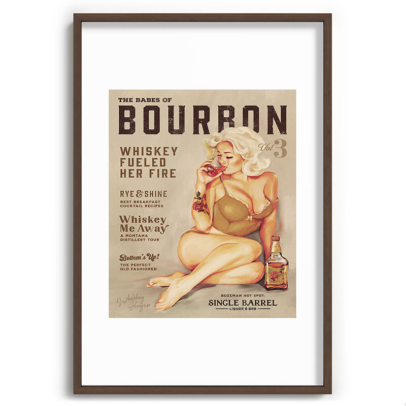 "The Babes Of Bourbon" Cute Vintage Blonde Pinup Girl In Lingerie Drinking Whiskey Framed Art Print