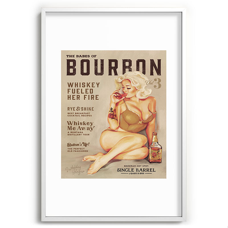 "The Babes Of Bourbon" Cute Vintage Blonde Pinup Girl In Lingerie Drinking Whiskey Framed Art Print