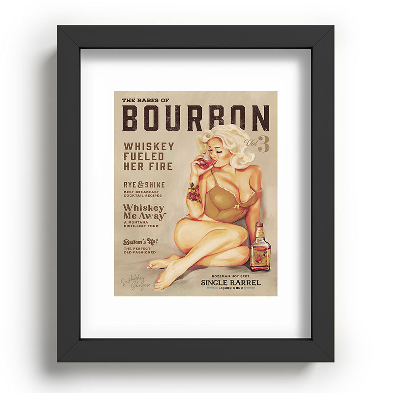 "The Babes Of Bourbon" Cute Vintage Blonde Pinup Girl In Lingerie Drinking Whiskey Framed Art Print