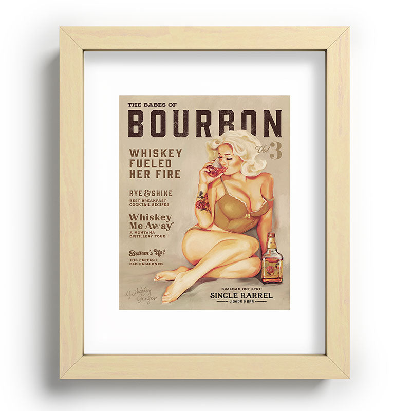 "The Babes Of Bourbon" Cute Vintage Blonde Pinup Girl In Lingerie Drinking Whiskey Framed Art Print