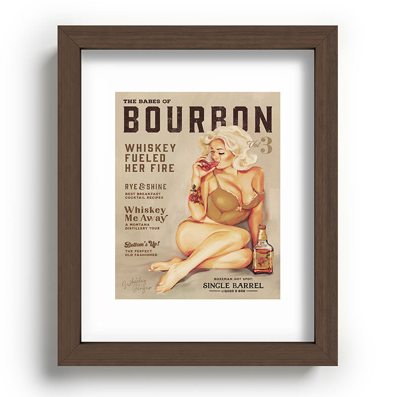 "The Babes Of Bourbon" Cute Vintage Blonde Pinup Girl In Lingerie Drinking Whiskey Framed Art Print