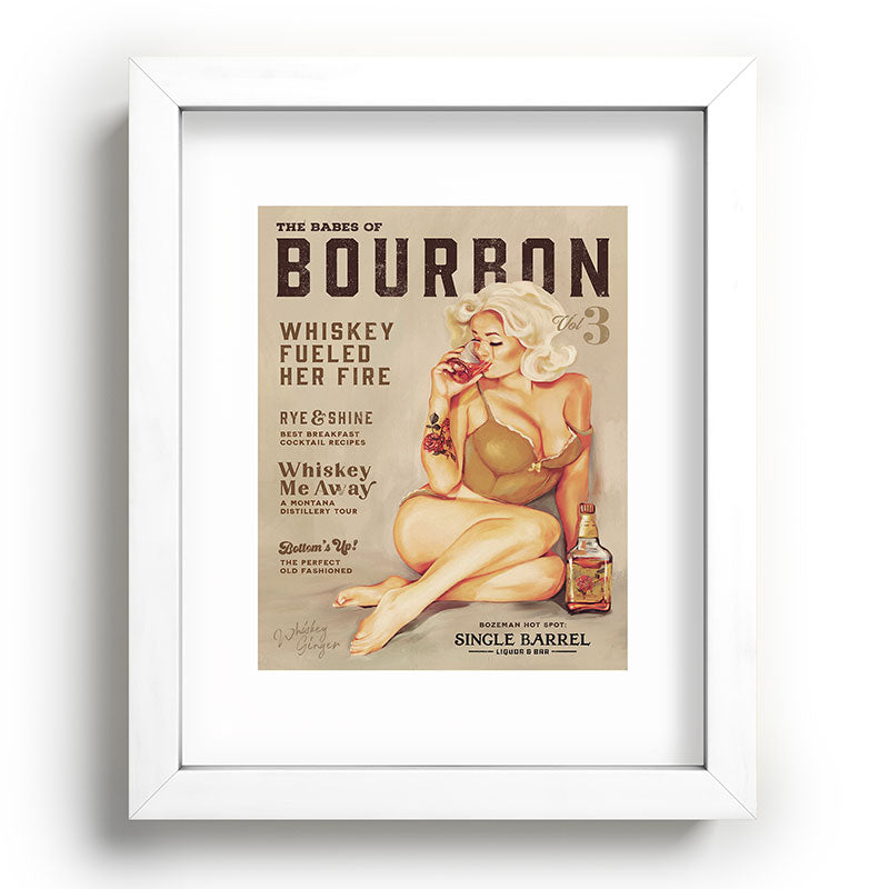 "The Babes Of Bourbon" Cute Vintage Blonde Pinup Girl In Lingerie Drinking Whiskey Framed Art Print