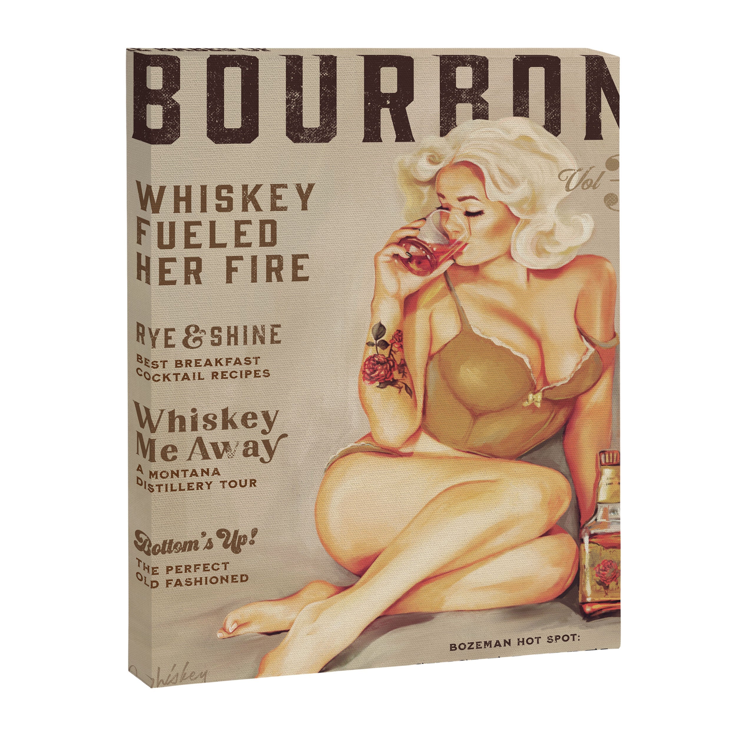 "The Babes Of Bourbon" Cute Vintage Blonde Pinup Girl In Lingerie Drinking Whiskey Canvas Print