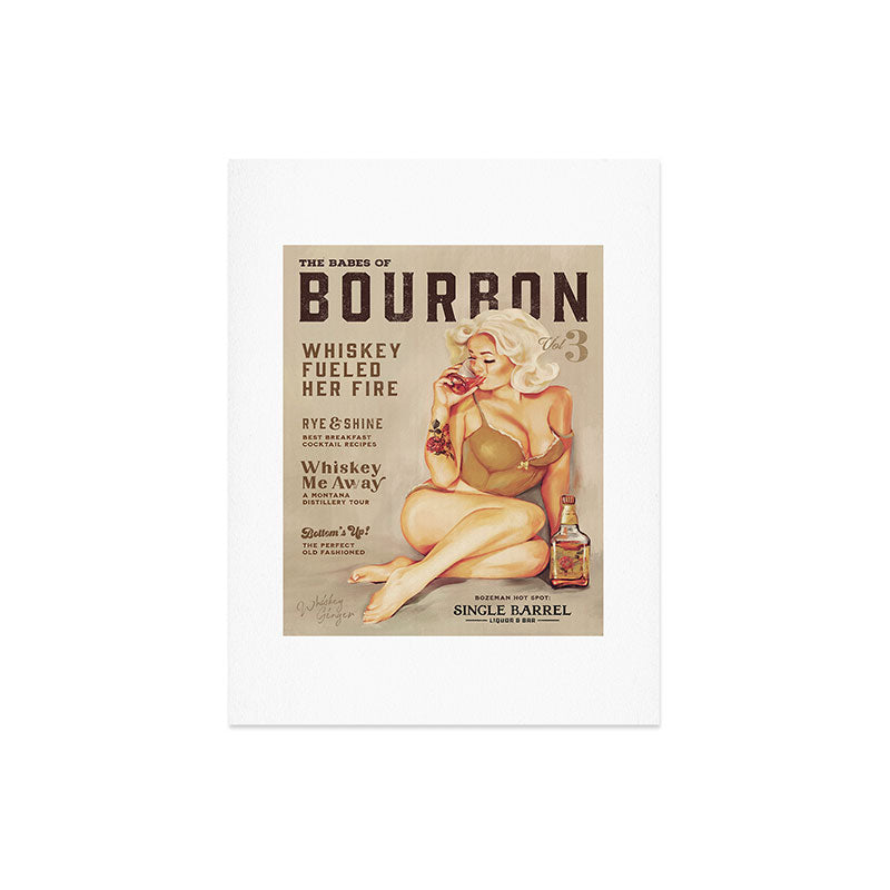 "The Babes Of Bourbon" Cute Vintage Blonde Pinup Girl In Lingerie Drinking Whiskey Art Print