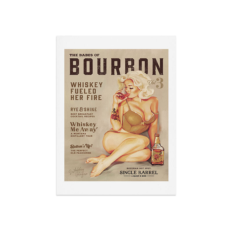 "The Babes Of Bourbon" Cute Vintage Blonde Pinup Girl In Lingerie Drinking Whiskey Art Print