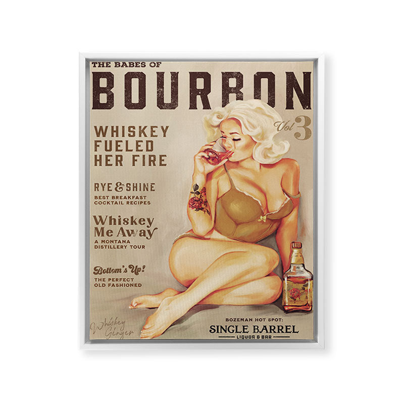 "The Babes Of Bourbon" Cute Vintage Blonde Pinup Girl In Lingerie Drinking Whiskey Framed Canvas Print