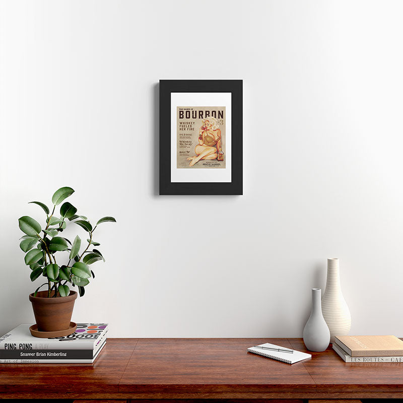 "The Babes Of Bourbon" Cute Vintage Blonde Pinup Girl In Lingerie Drinking Whiskey Framed Art Print