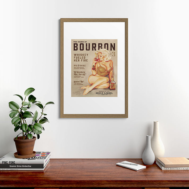 "The Babes Of Bourbon" Cute Vintage Blonde Pinup Girl In Lingerie Drinking Whiskey Framed Art Print