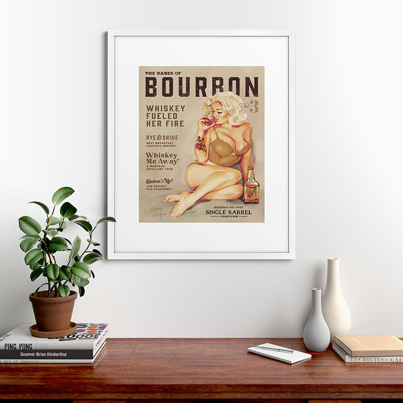 "The Babes Of Bourbon" Cute Vintage Blonde Pinup Girl In Lingerie Drinking Whiskey Framed Art Print