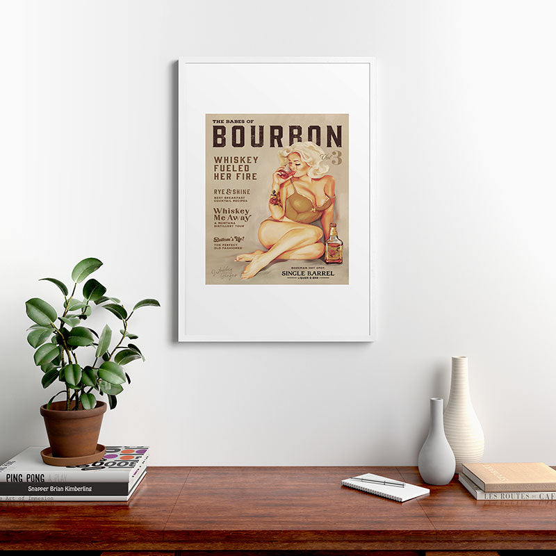"The Babes Of Bourbon" Cute Vintage Blonde Pinup Girl In Lingerie Drinking Whiskey Framed Art Print