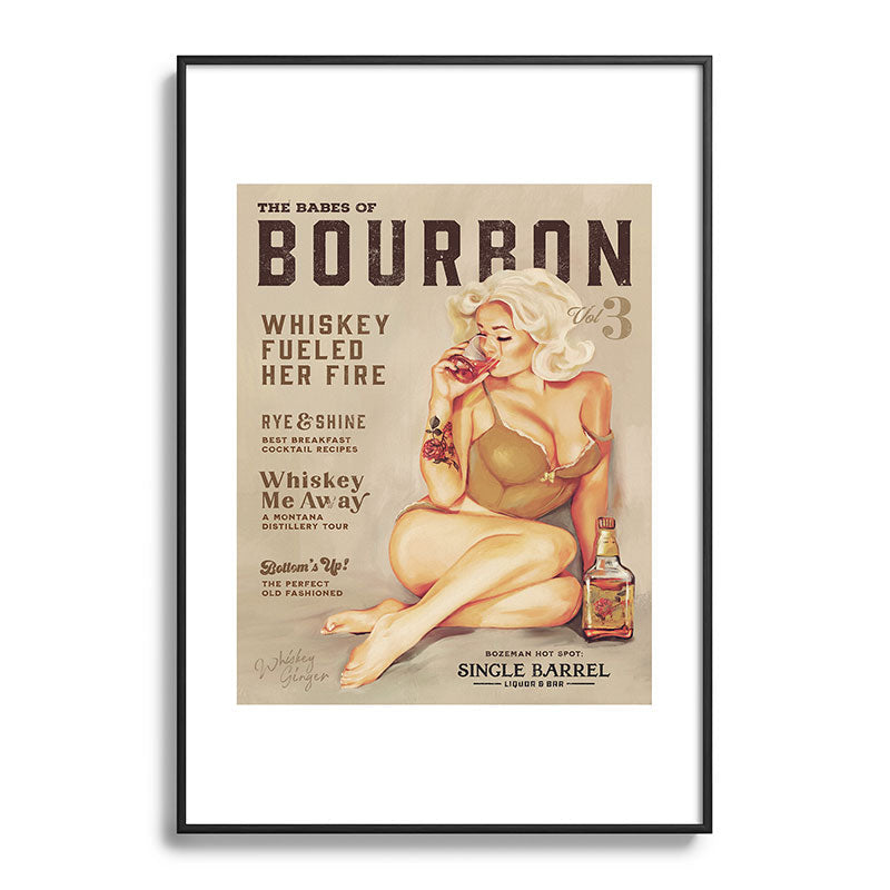 "The Babes Of Bourbon" Cute Vintage Blonde Pinup Girl In Lingerie Drinking Whiskey Framed Art Print