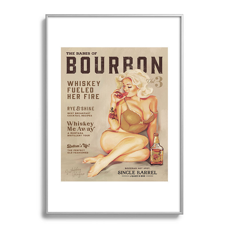 "The Babes Of Bourbon" Cute Vintage Blonde Pinup Girl In Lingerie Drinking Whiskey Framed Art Print