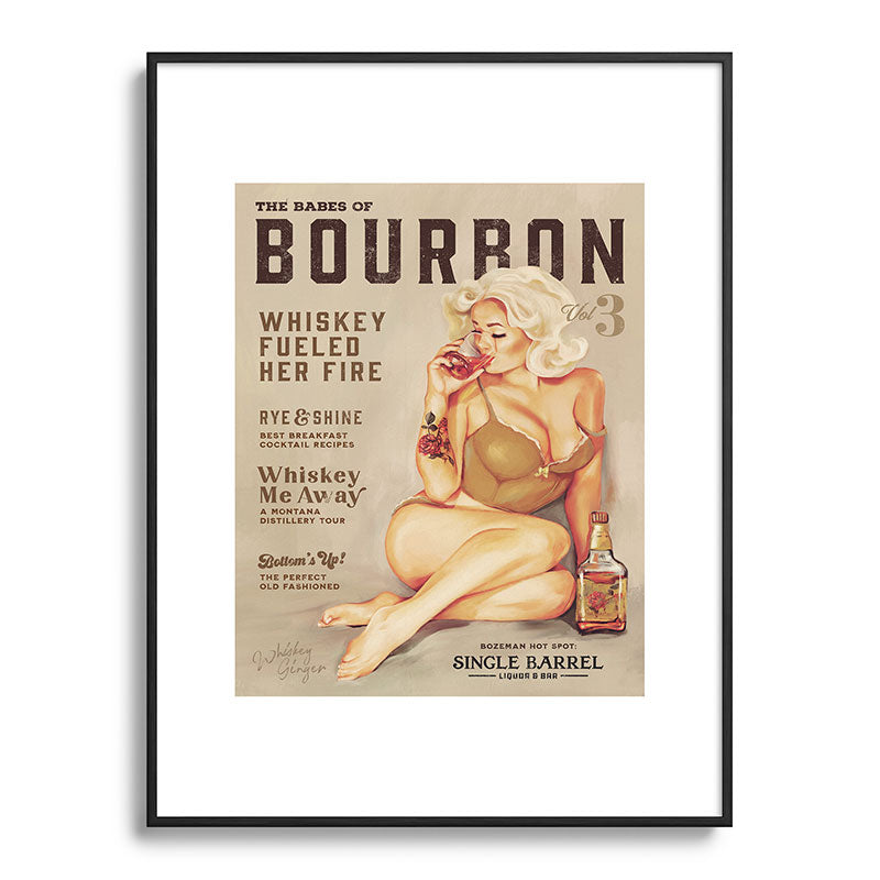 "The Babes Of Bourbon" Cute Vintage Blonde Pinup Girl In Lingerie Drinking Whiskey Framed Art Print