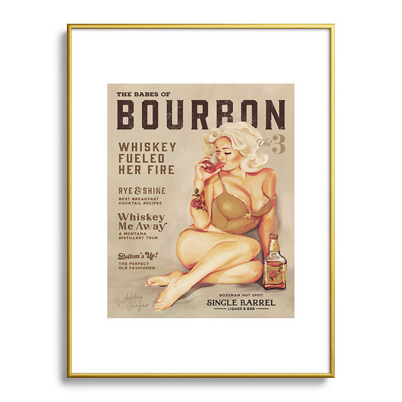 "The Babes Of Bourbon" Cute Vintage Blonde Pinup Girl In Lingerie Drinking Whiskey Framed Art Print