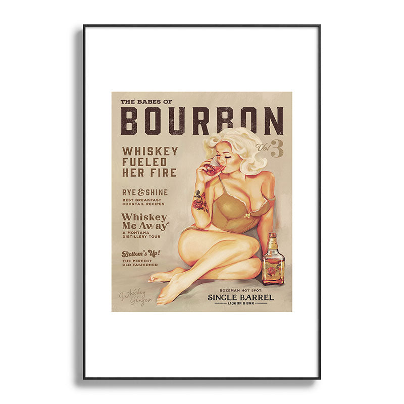 "The Babes Of Bourbon" Cute Vintage Blonde Pinup Girl In Lingerie Drinking Whiskey Framed Art Print