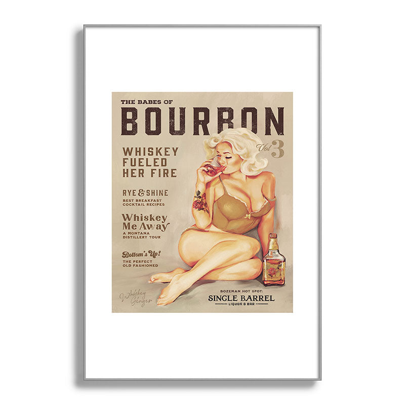 "The Babes Of Bourbon" Cute Vintage Blonde Pinup Girl In Lingerie Drinking Whiskey Framed Art Print