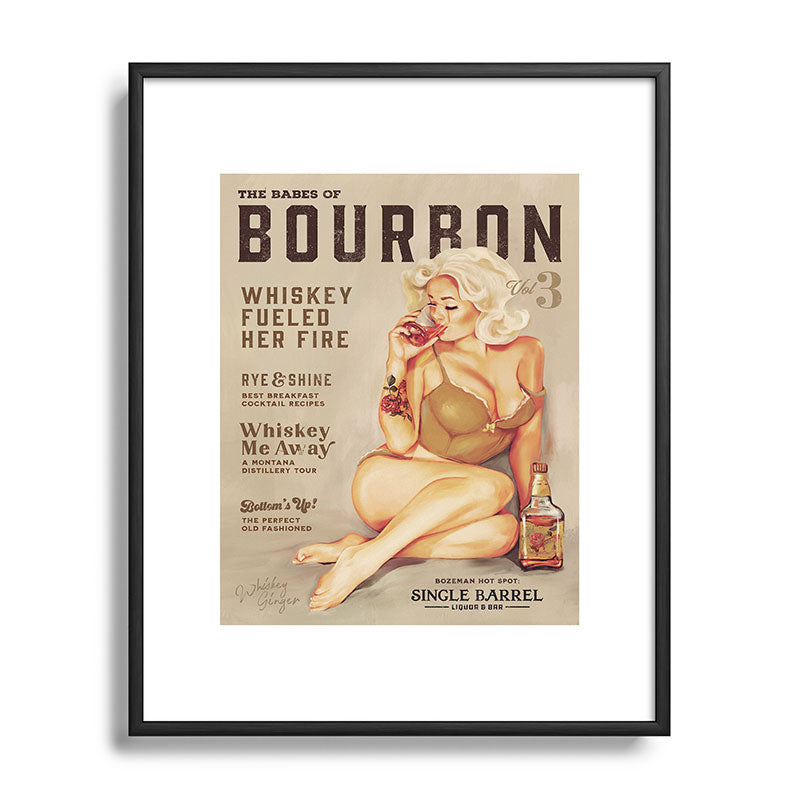 "The Babes Of Bourbon" Cute Vintage Blonde Pinup Girl In Lingerie Drinking Whiskey Framed Art Print