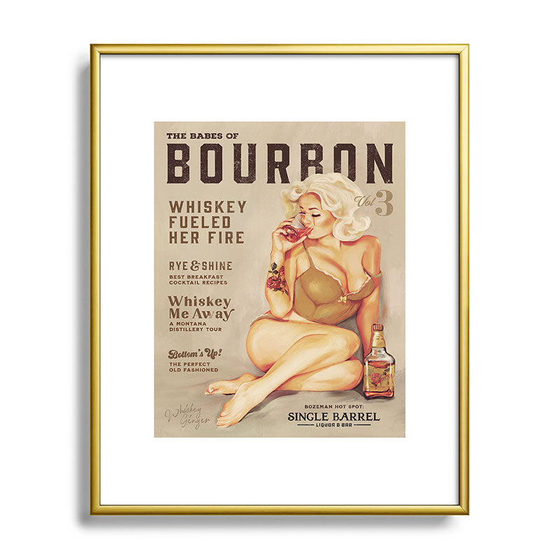 "The Babes Of Bourbon" Cute Vintage Blonde Pinup Girl In Lingerie Drinking Whiskey Framed Art Print