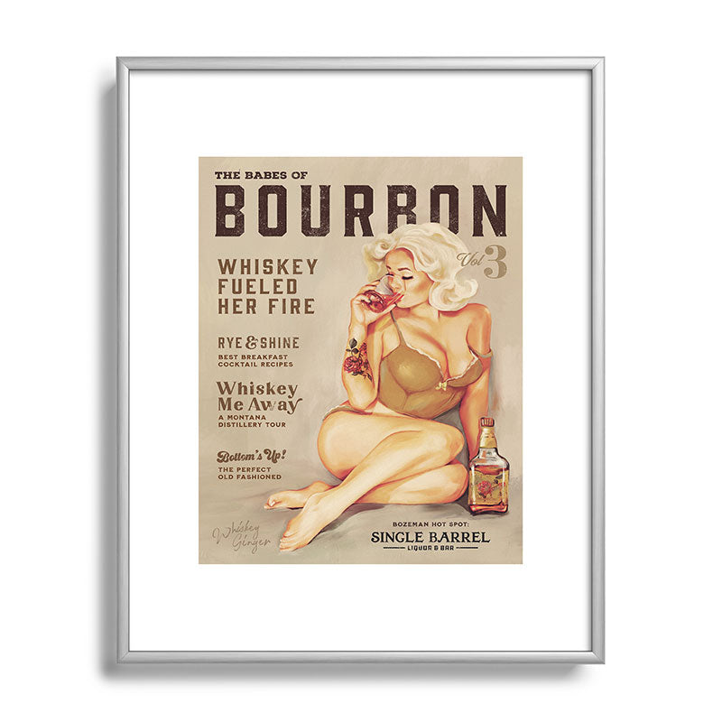 "The Babes Of Bourbon" Cute Vintage Blonde Pinup Girl In Lingerie Drinking Whiskey Framed Art Print