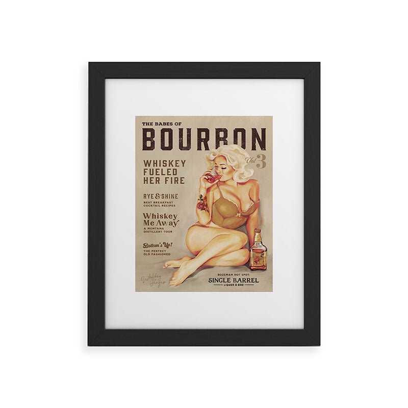 "The Babes Of Bourbon" Cute Vintage Blonde Pinup Girl In Lingerie Drinking Whiskey Framed Art Print