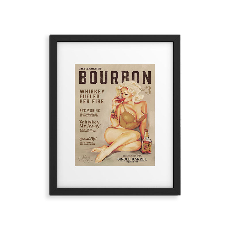"The Babes Of Bourbon" Cute Vintage Blonde Pinup Girl In Lingerie Drinking Whiskey Framed Art Print