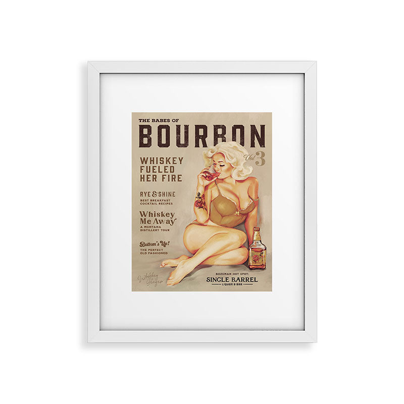 "The Babes Of Bourbon" Cute Vintage Blonde Pinup Girl In Lingerie Drinking Whiskey Framed Art Print