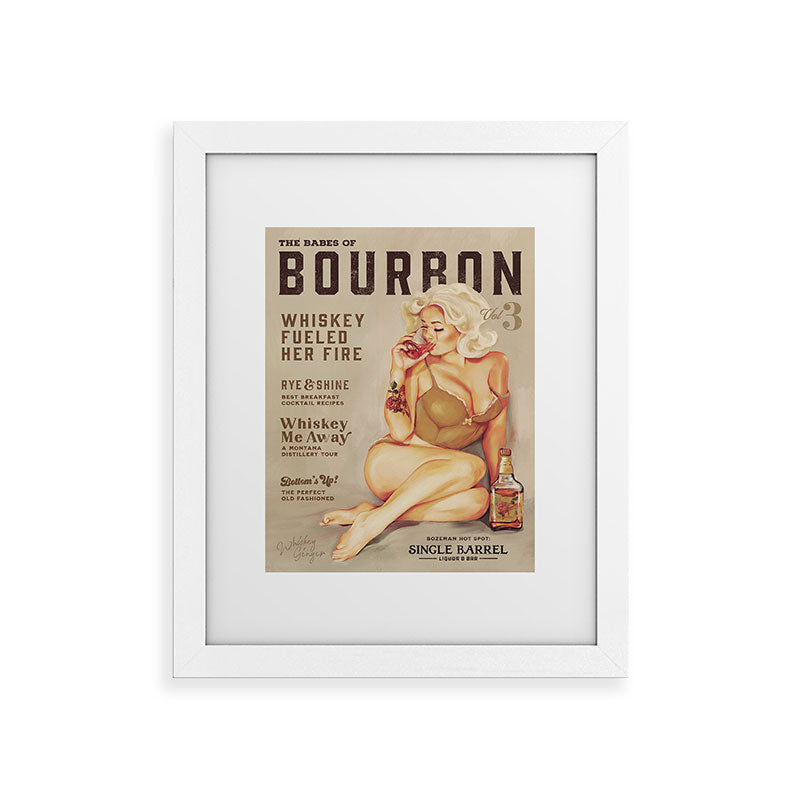 "The Babes Of Bourbon" Cute Vintage Blonde Pinup Girl In Lingerie Drinking Whiskey Framed Art Print