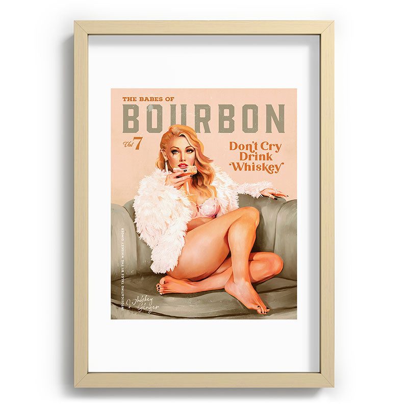 "The Babes Of Bourbon: Don't Cry, Drink Whiskey" Sexy Blonde Pinup Girl Vintage Art Framed Art Print