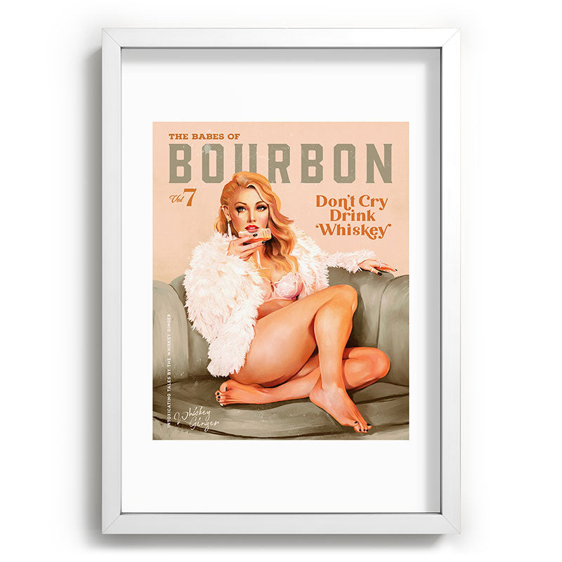 "The Babes Of Bourbon: Don't Cry, Drink Whiskey" Sexy Blonde Pinup Girl Vintage Art Framed Art Print