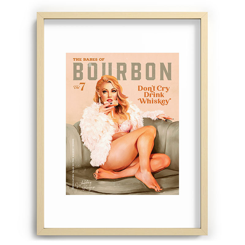 "The Babes Of Bourbon: Don't Cry, Drink Whiskey" Sexy Blonde Pinup Girl Vintage Art Framed Art Print