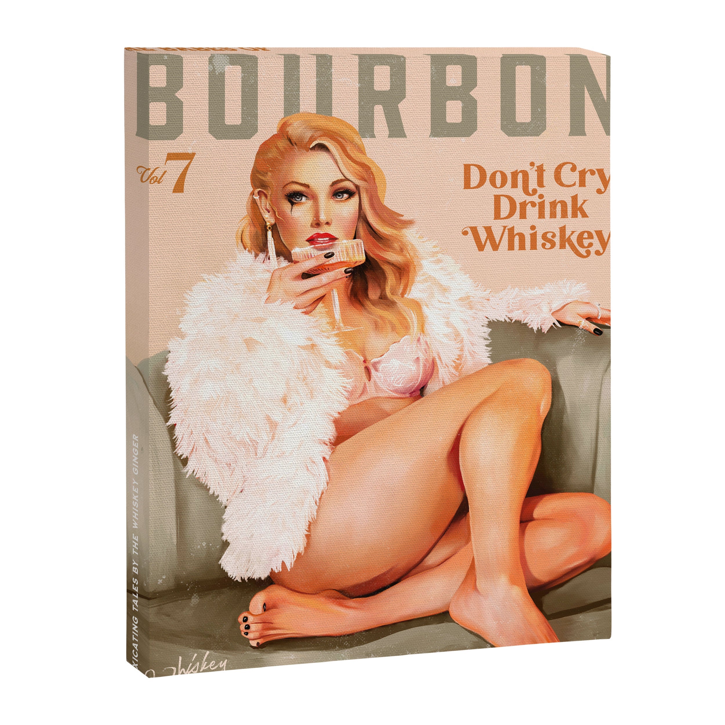 "The Babes Of Bourbon: Don't Cry, Drink Whiskey" Sexy Blonde Pinup Girl Vintage Art Canvas Print