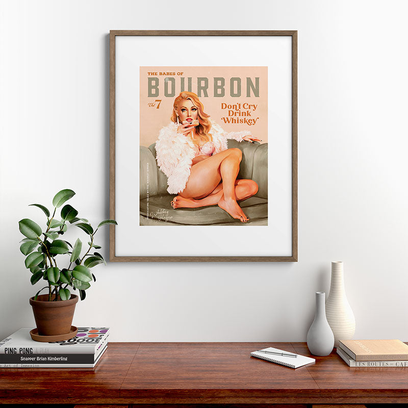 "The Babes Of Bourbon: Don't Cry, Drink Whiskey" Sexy Blonde Pinup Girl Vintage Art Framed Art Print