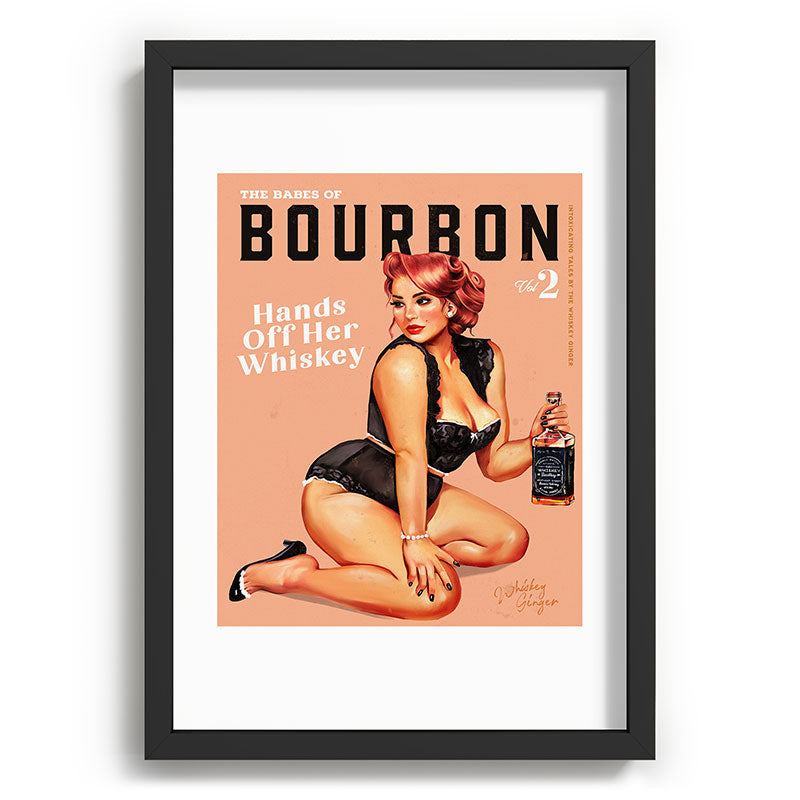 "The Babes Of Bourbon: Hands Off Her Whiskey" Vintage Curvy Pinup Girl Framed Art Print
