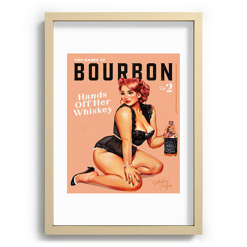 "The Babes Of Bourbon: Hands Off Her Whiskey" Vintage Curvy Pinup Girl Framed Art Print