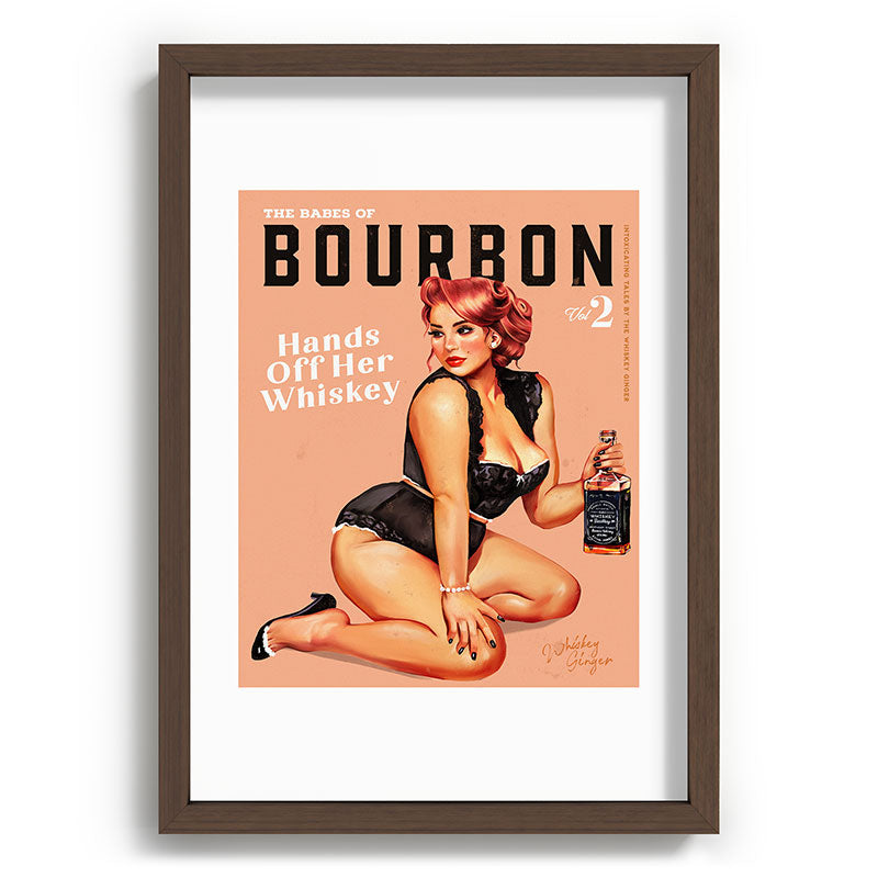 "The Babes Of Bourbon: Hands Off Her Whiskey" Vintage Curvy Pinup Girl Framed Art Print
