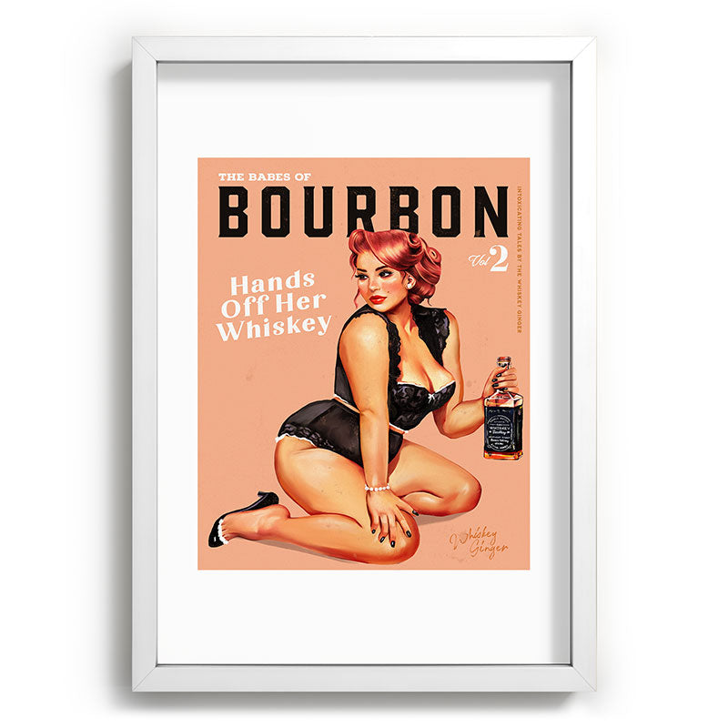 "The Babes Of Bourbon: Hands Off Her Whiskey" Vintage Curvy Pinup Girl Framed Art Print