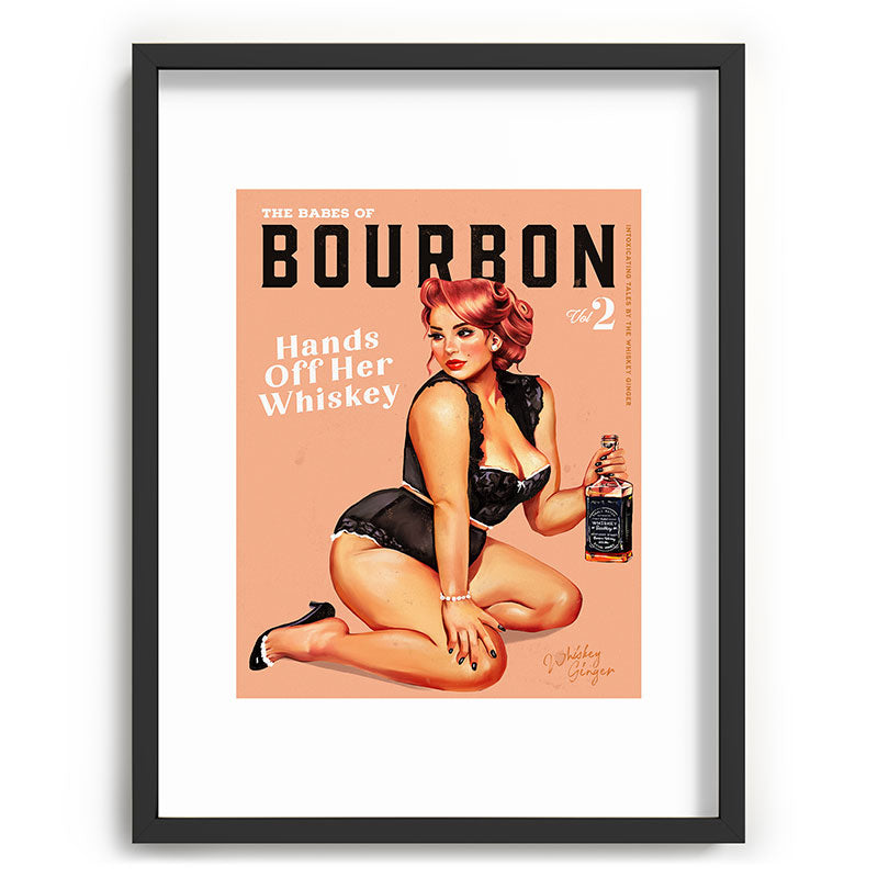 "The Babes Of Bourbon: Hands Off Her Whiskey" Vintage Curvy Pinup Girl Framed Art Print