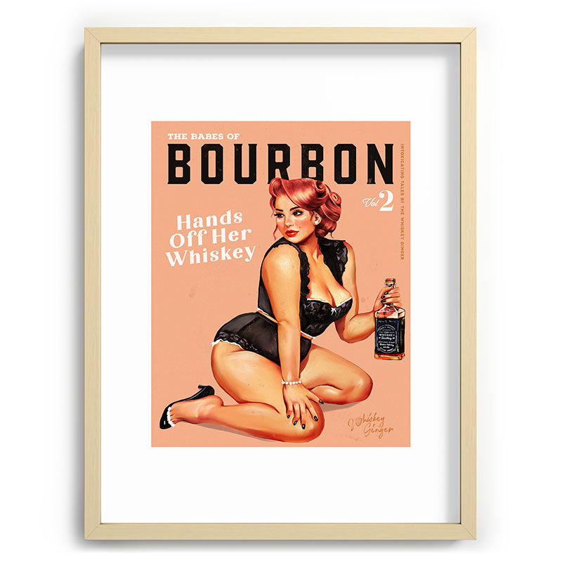 "The Babes Of Bourbon: Hands Off Her Whiskey" Vintage Curvy Pinup Girl Framed Art Print