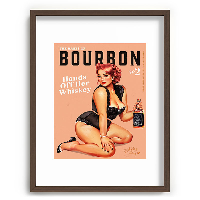 "The Babes Of Bourbon: Hands Off Her Whiskey" Vintage Curvy Pinup Girl Framed Art Print