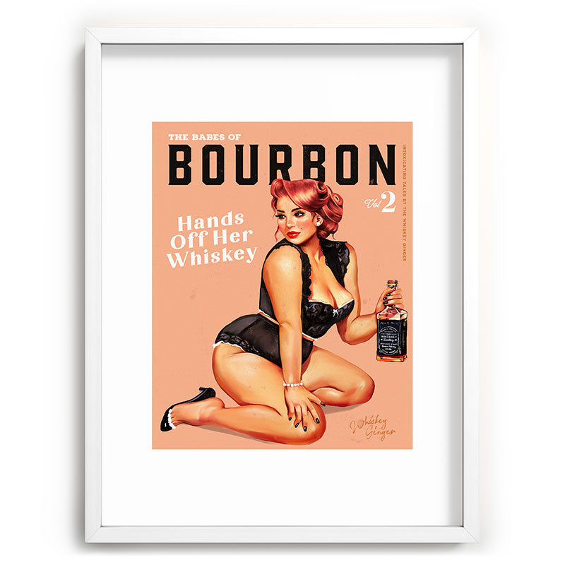 "The Babes Of Bourbon: Hands Off Her Whiskey" Vintage Curvy Pinup Girl Framed Art Print