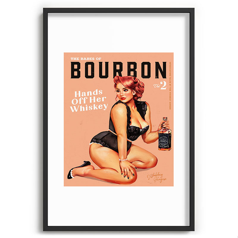 "The Babes Of Bourbon: Hands Off Her Whiskey" Vintage Curvy Pinup Girl Framed Art Print