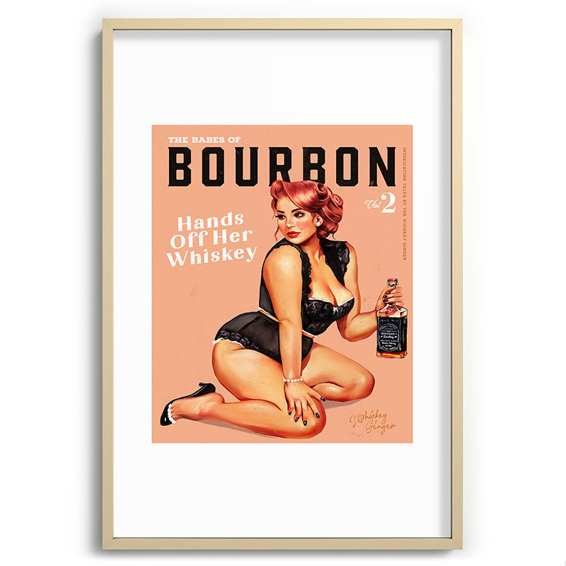 "The Babes Of Bourbon: Hands Off Her Whiskey" Vintage Curvy Pinup Girl Framed Art Print