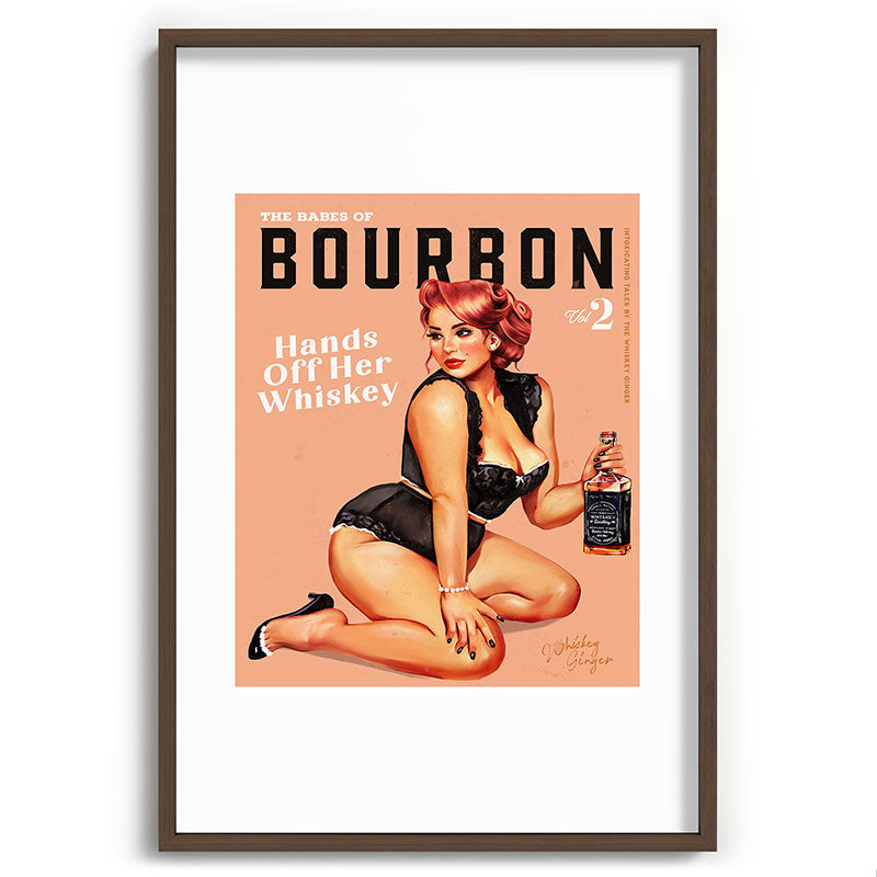 "The Babes Of Bourbon: Hands Off Her Whiskey" Vintage Curvy Pinup Girl Framed Art Print