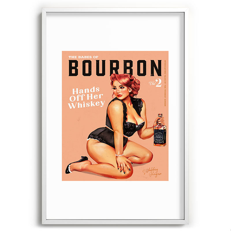 "The Babes Of Bourbon: Hands Off Her Whiskey" Vintage Curvy Pinup Girl Framed Art Print