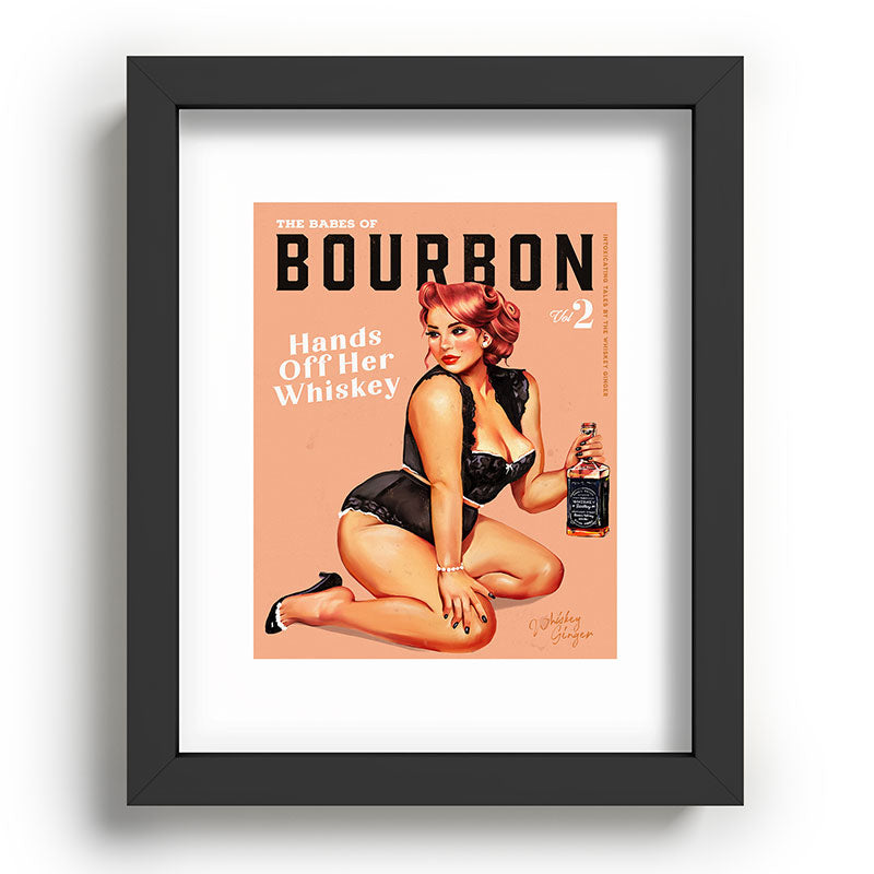 "The Babes Of Bourbon: Hands Off Her Whiskey" Vintage Curvy Pinup Girl Framed Art Print