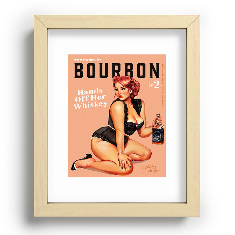 "The Babes Of Bourbon: Hands Off Her Whiskey" Vintage Curvy Pinup Girl Framed Art Print